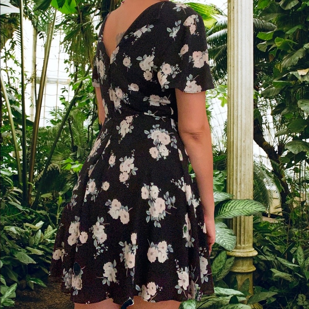 Floral Surplice Flutter Sleeve Fit and Flare Dress